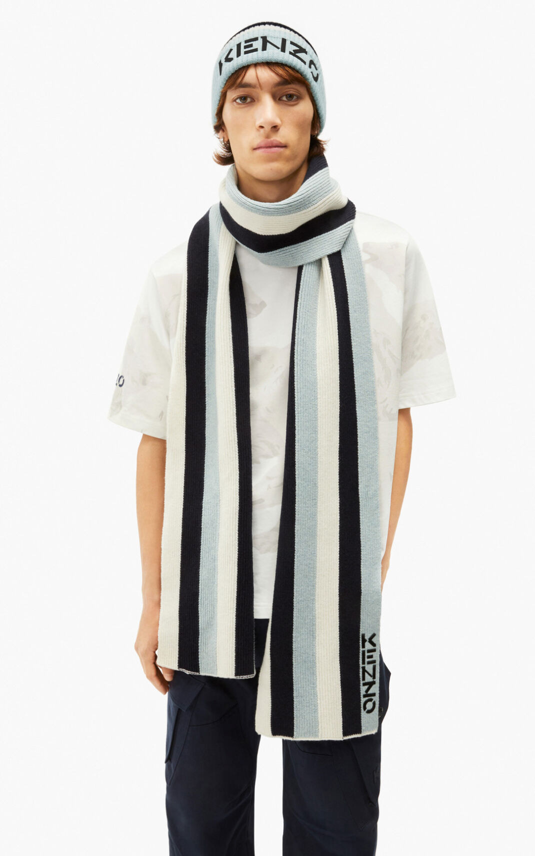 Lenços Kenzo The Inverno Capsule striped wool Feminino - Azuis Pretas | 246ZNMFLX